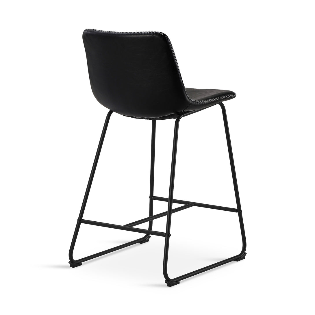 Luke PU Leather Bar Stool - Set of 2 - Black