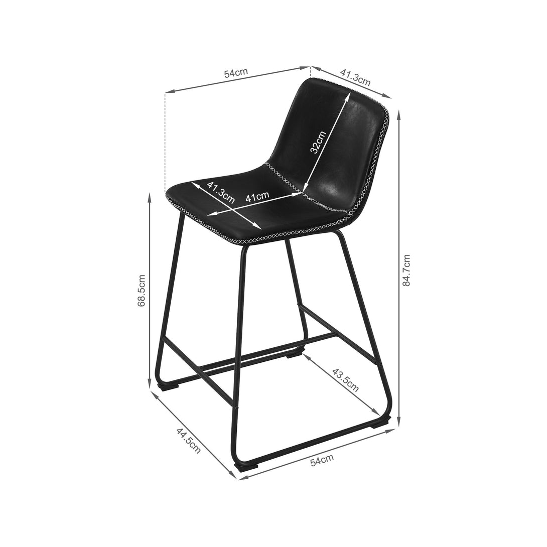 Luke PU Leather Bar Stool - Set of 2 - Black