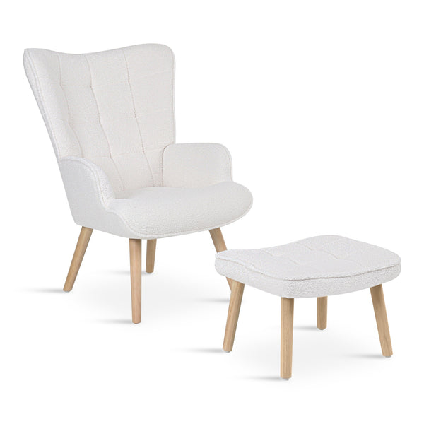 Emma Armchair with Ottoman - White