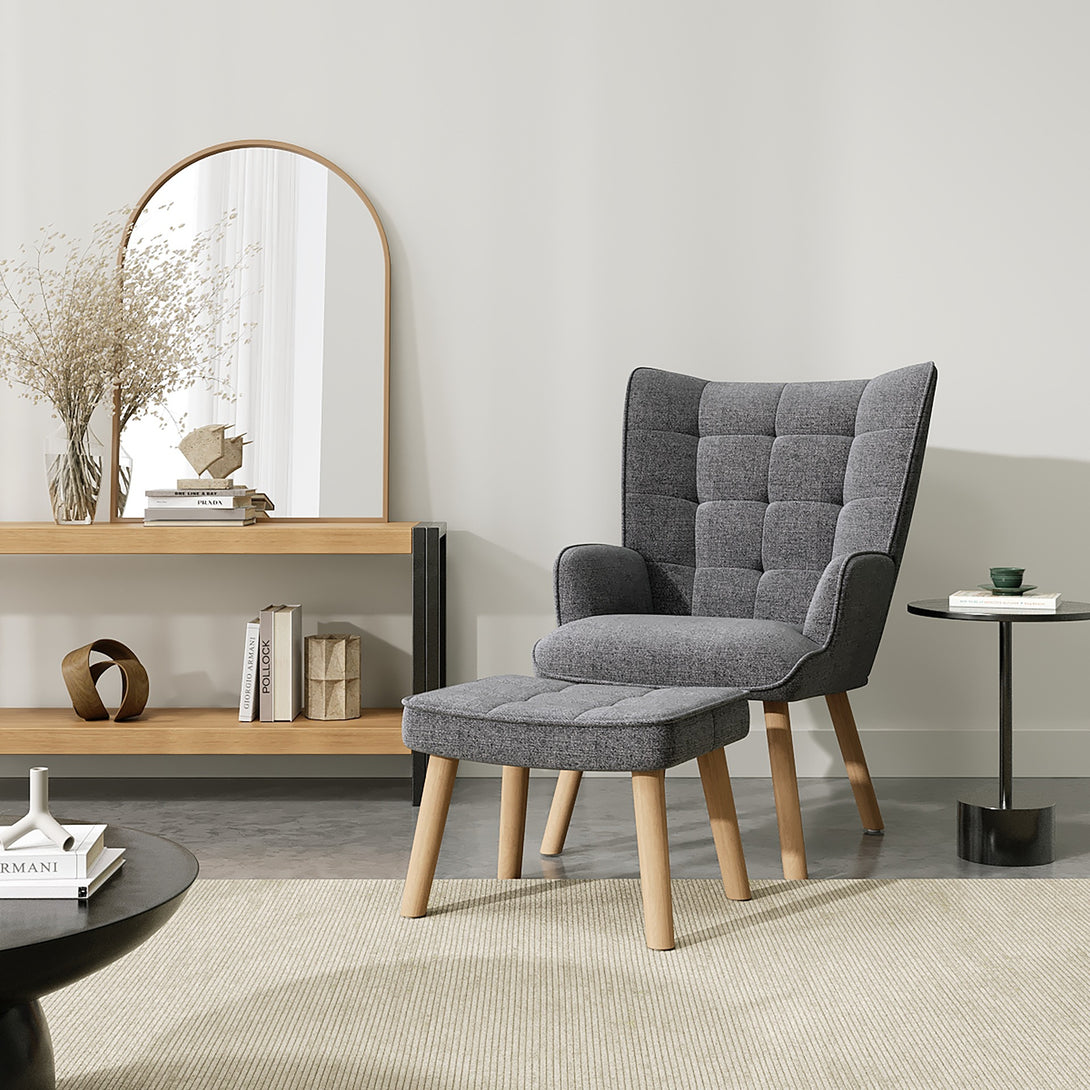 Emma Armchair with Ottoman - Grey