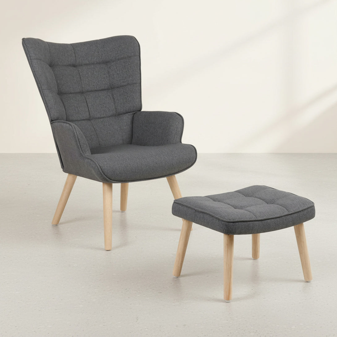 Emma Armchair with Ottoman - Grey