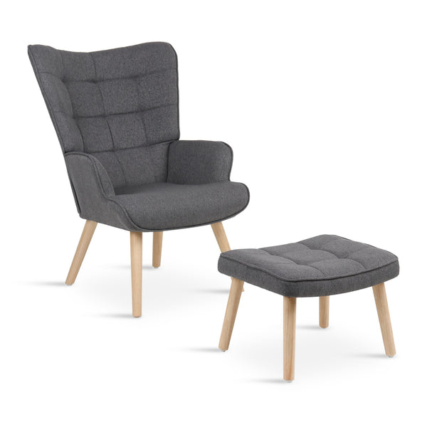 Emma Armchair with Ottoman - Grey