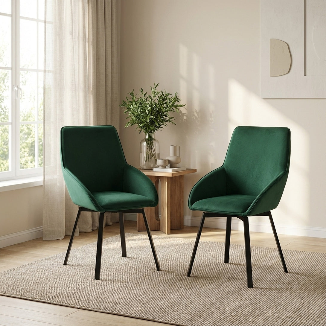 Everlow Swivel Velvet Dining Chair - Set of 2 - Green
