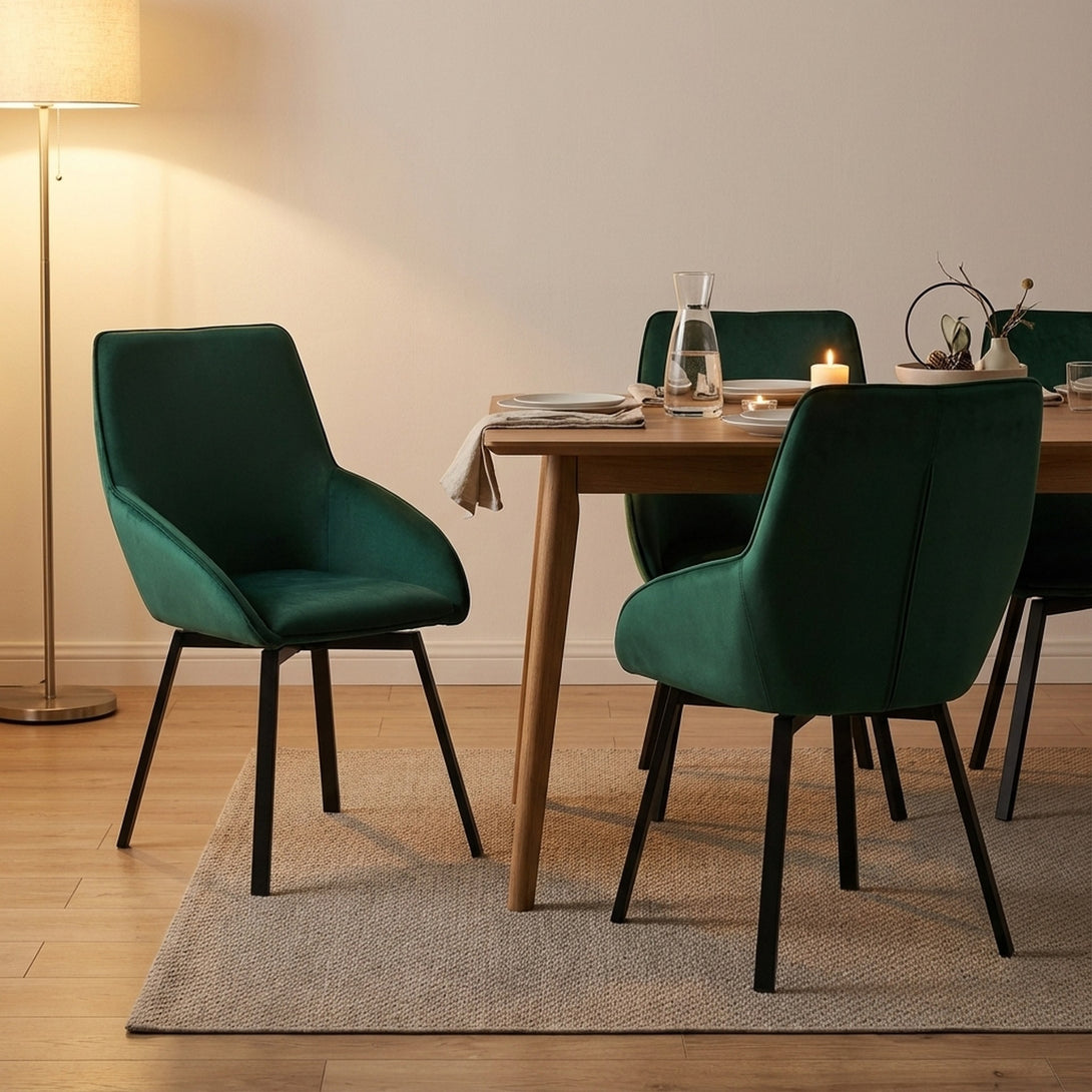 Everlow Swivel Velvet Dining Chair - Set of 2 - Green