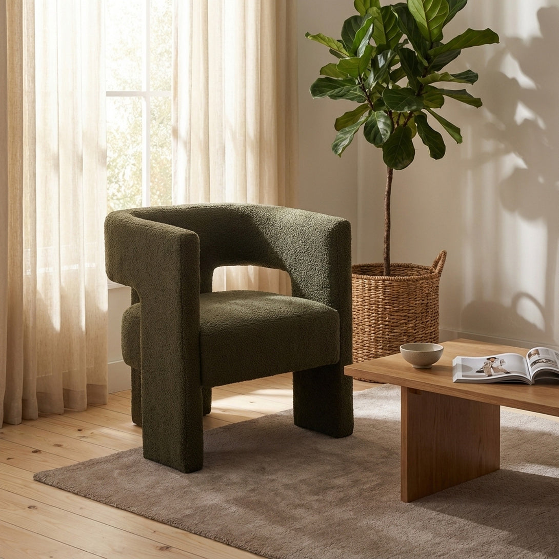 Rivo Boucle Armchair - Dark Green