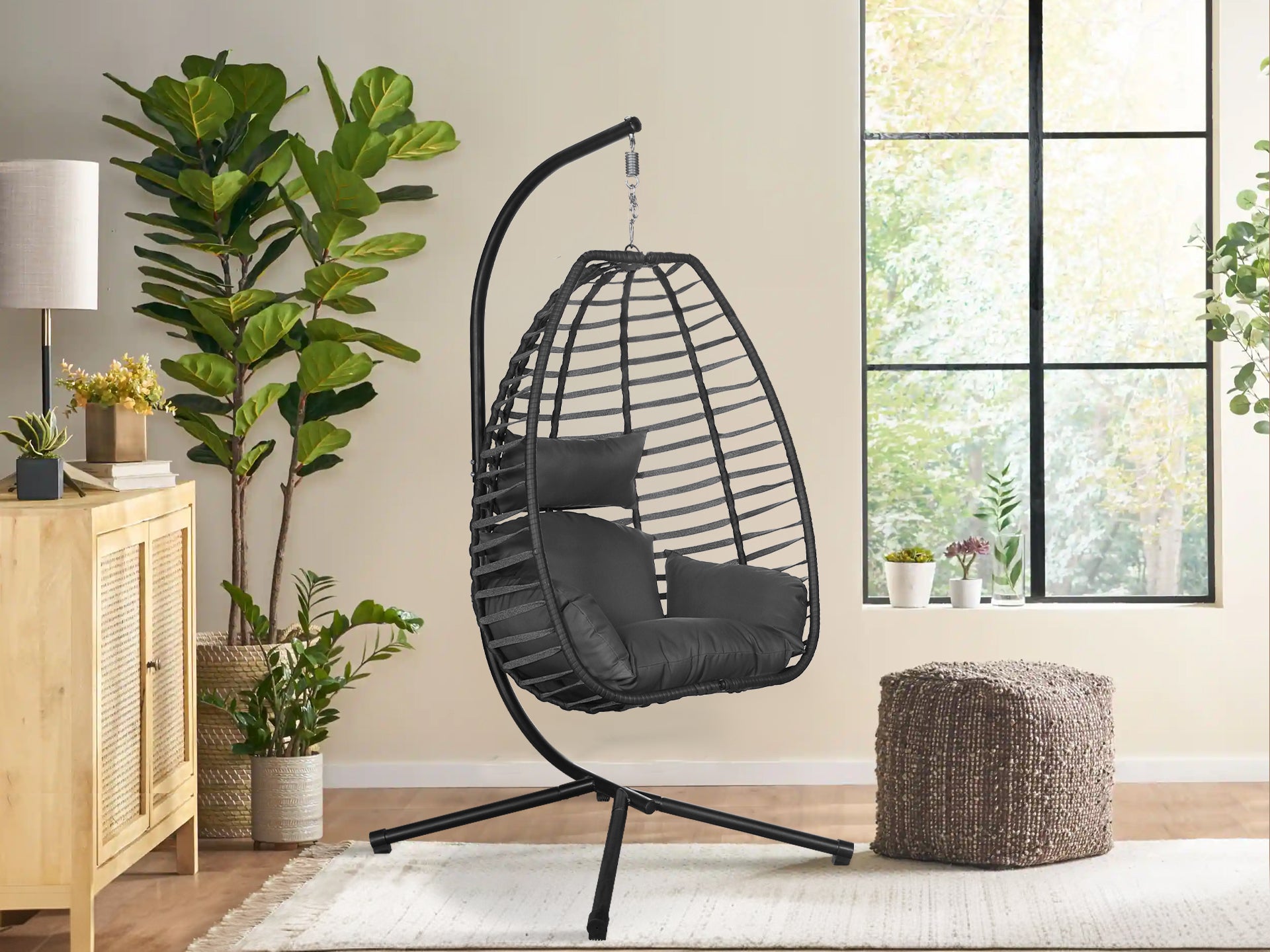 Aegina Outdoor Hanging Egg Chair Dark Grey Homemart