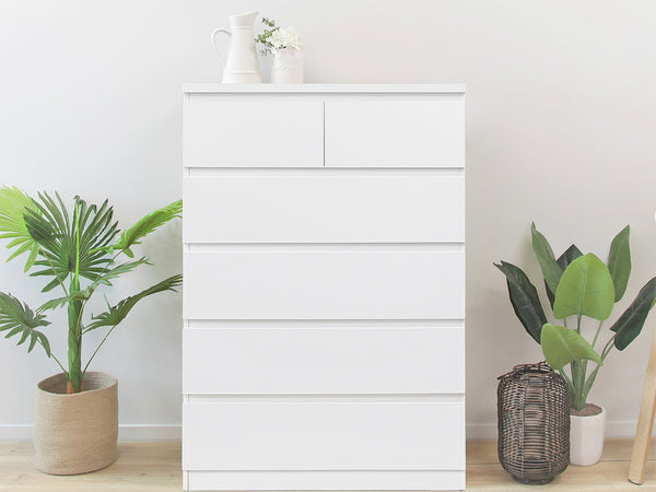 Tongass Wooden Tallboy 6 Drawers - White