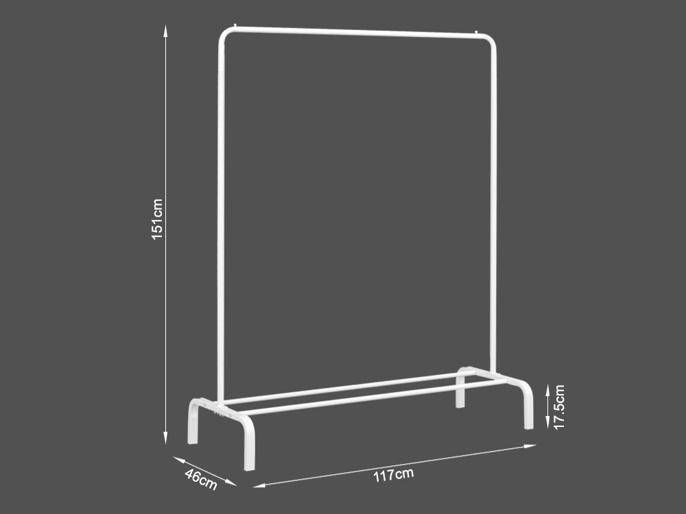 Metal Clothes Rack Organiser Coat Hanger 117x150cm - WHITE