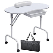 Portable Manicure Table Foldable Manicure Table on Wheels with Carry Bag - WHITE