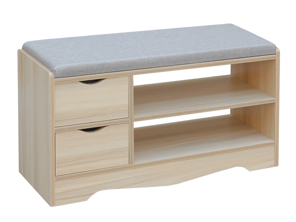 80CM 2 Drawer Shoe Rack Bench - MAPLE + GREY