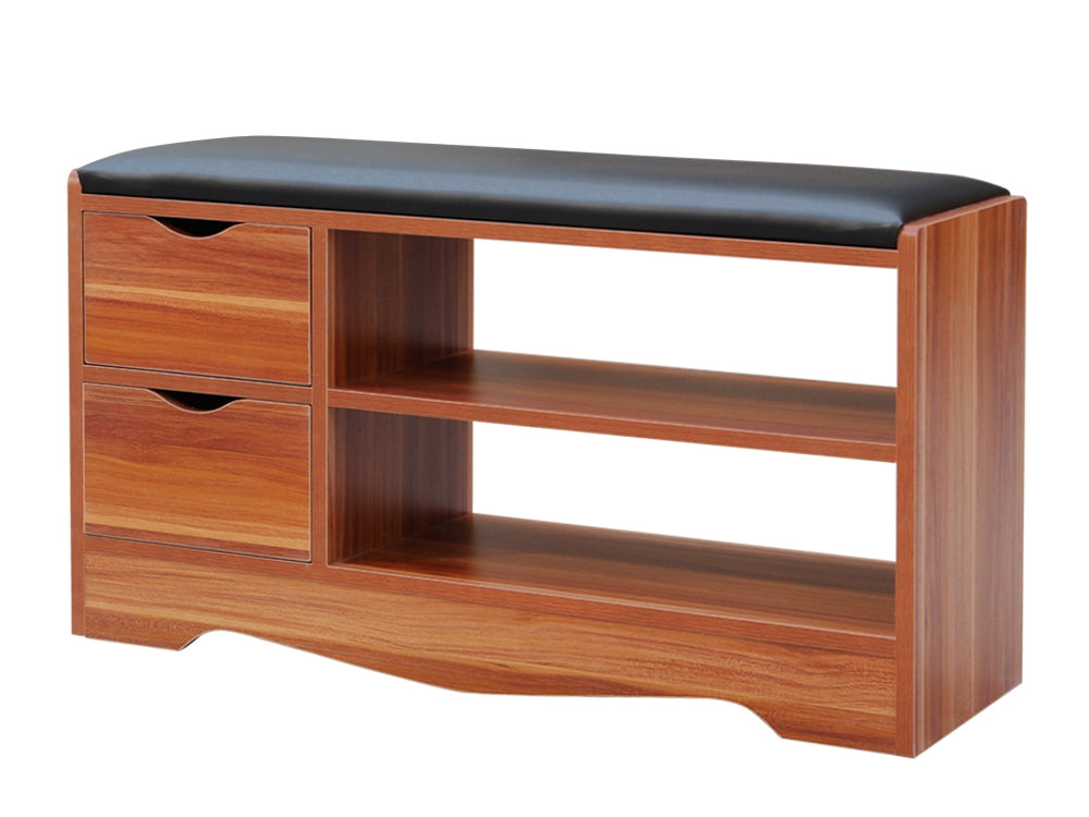 80CM 2 Drawer Shoe Rack Bench - CHESTNUT + BLACK 