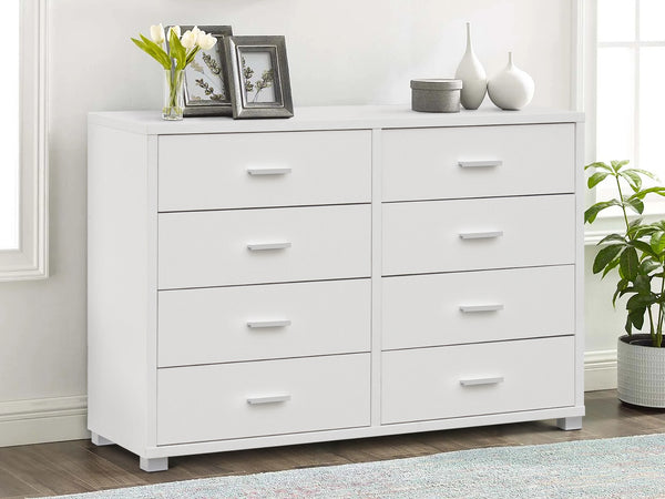 EZRA Low Boy 8 Drawer Chest Dresser - WHITE