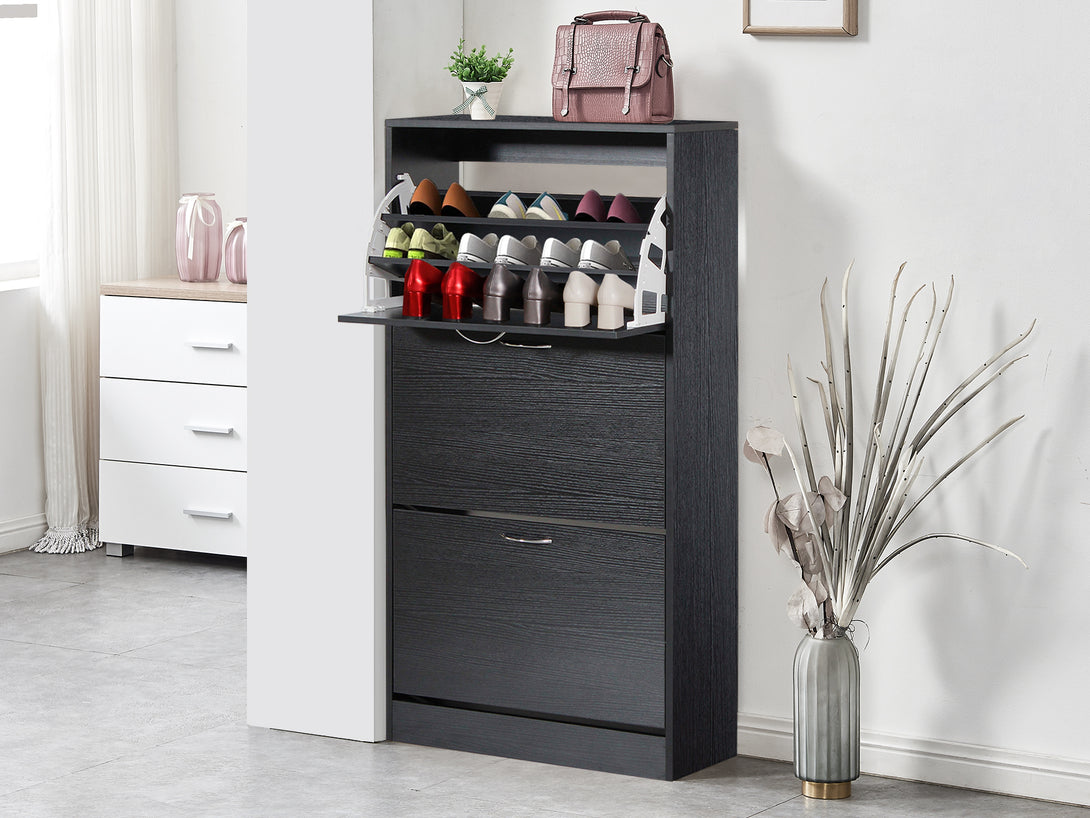 ANAU 3 Drawer Shoe Cabinet Storage Rack - BLACK