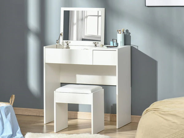 LAVENDER Hidden Mirror Dressing Table Set 2PCS - WHITE