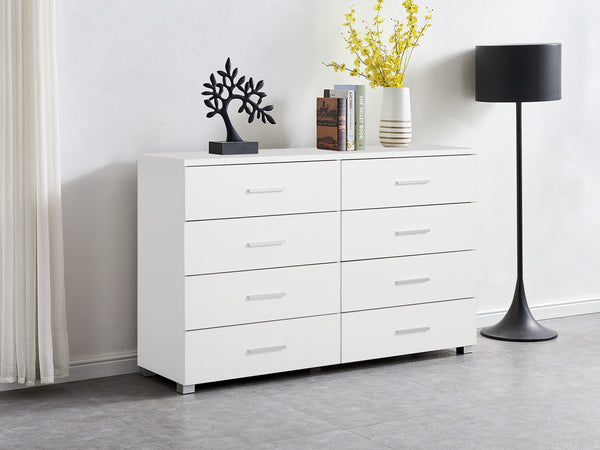 GARRETT Low Boy 8 Drawer Chest Dresser - WHITE
