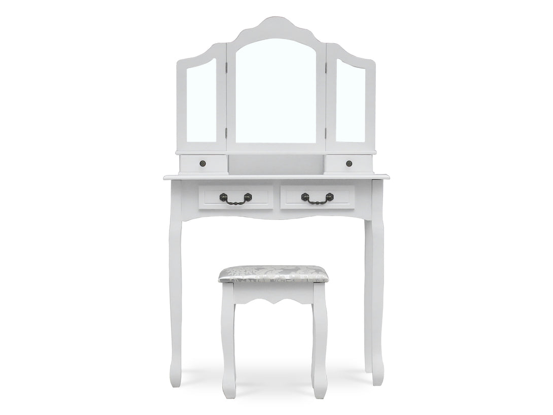 HEPATICA Dressing Table with Tri-folding Mirror Set 2PCS - WHITE