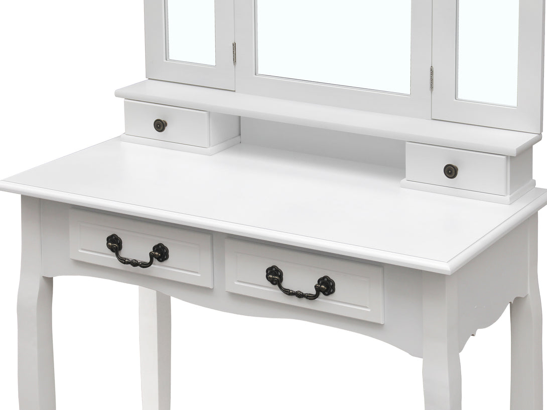 HEPATICA Dressing Table with Tri-folding Mirror Set 2PCS - WHITE