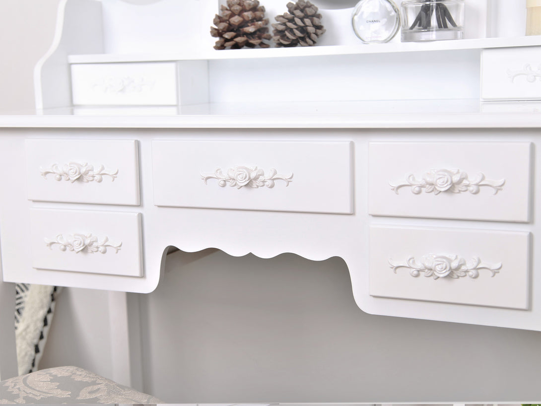 ASTILBE 7 Drawers Dressing Table with Folding Mirror Set 2PCS - WHITE