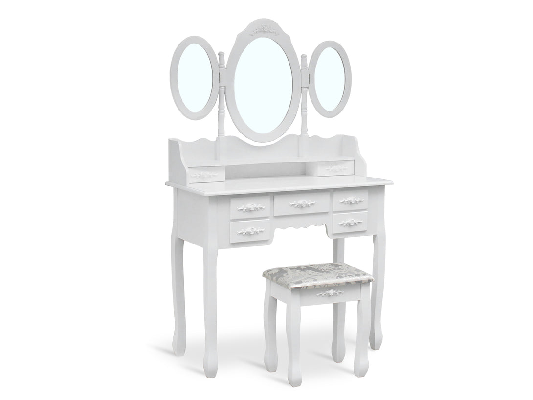 ASTILBE 7 Drawers Dressing Table with Folding Mirror Set 2PCS - WHITE