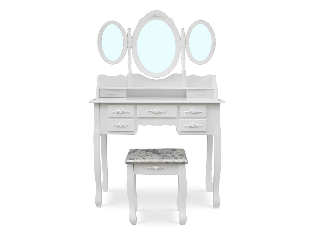 ASTILBE 7 Drawers Dressing Table with Folding Mirror Set 2PCS - WHITE
