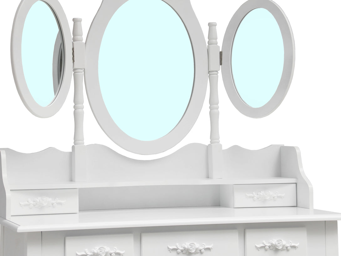 ASTILBE 7 Drawers Dressing Table with Folding Mirror Set 2PCS - WHITE