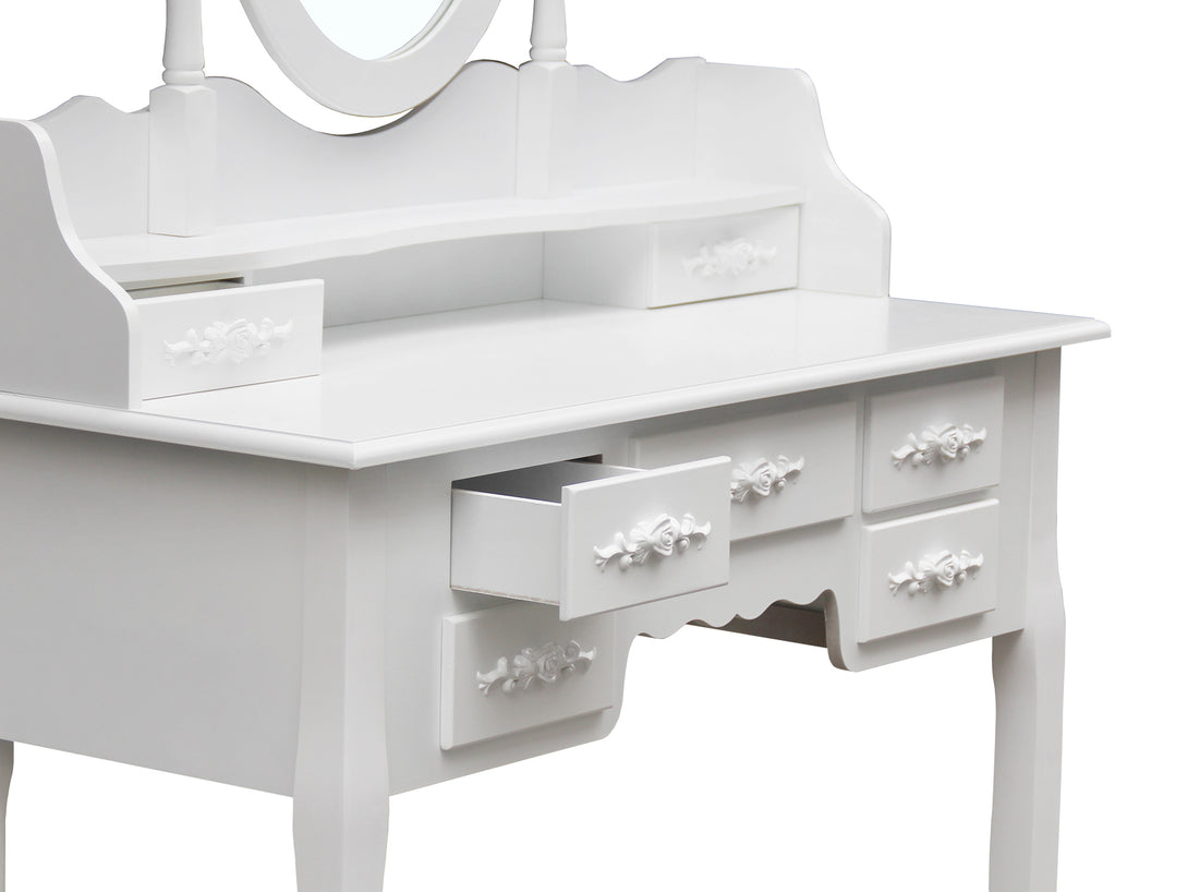 ASTILBE 7 Drawers Dressing Table with Folding Mirror Set 2PCS - WHITE
