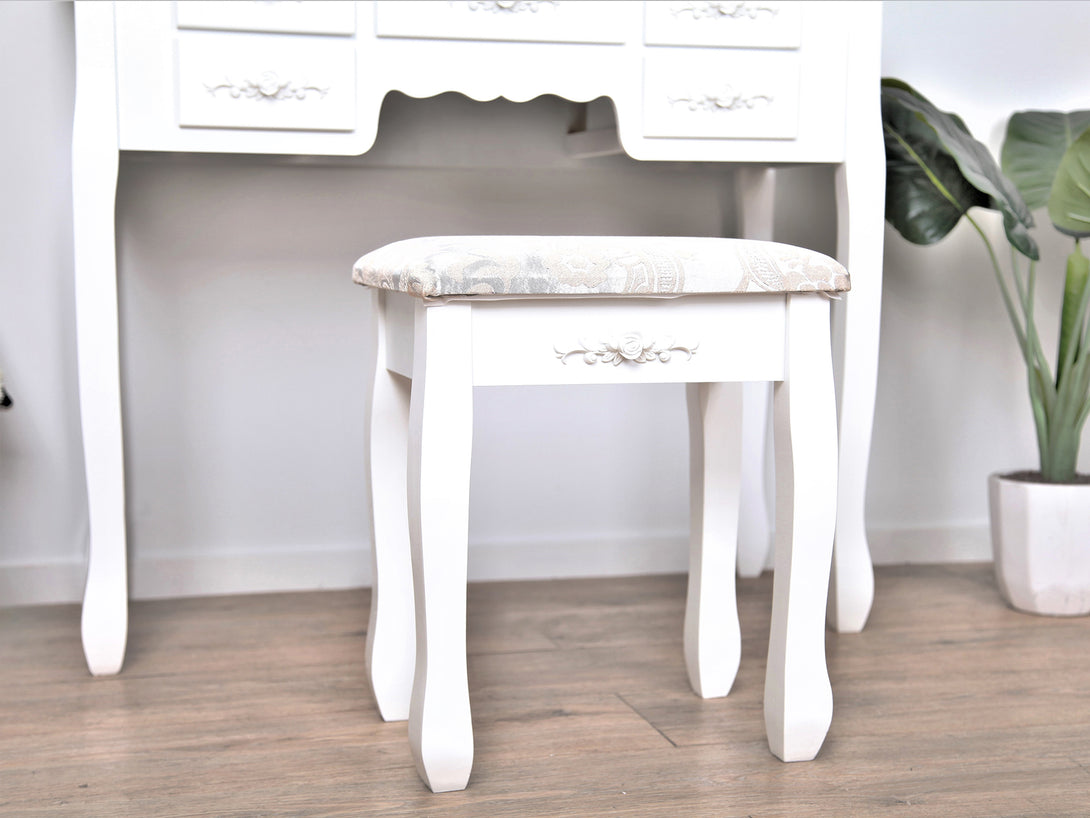 ASTILBE 7 Drawers Dressing Table with Folding Mirror Set 2PCS - WHITE