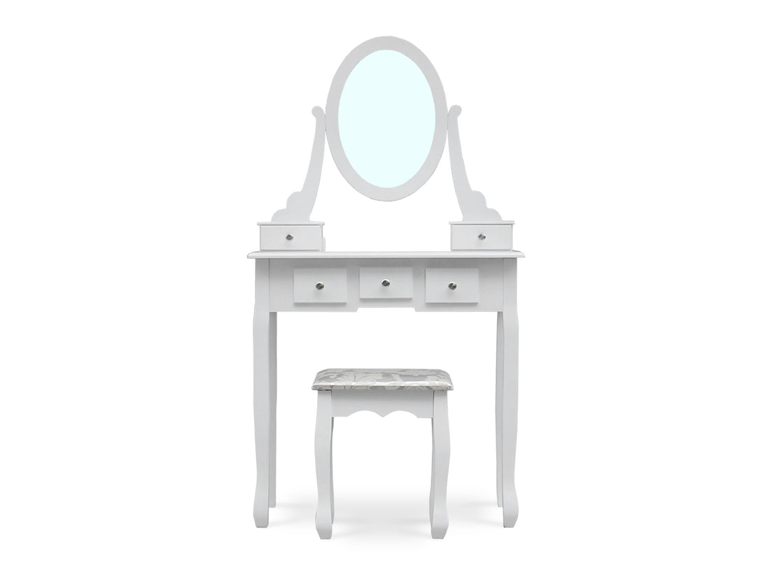 ANEMONE 5 Drawers Dressing Table with Rotating Mirror Set 2PCS - WHITE