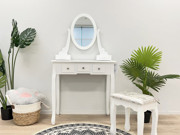 ANEMONE 5 Drawers Dressing Table with Rotating Mirror Set 2PCS - WHITE