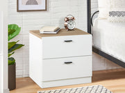 ZACH Wooden Bedside Table with Drawers - WHITE