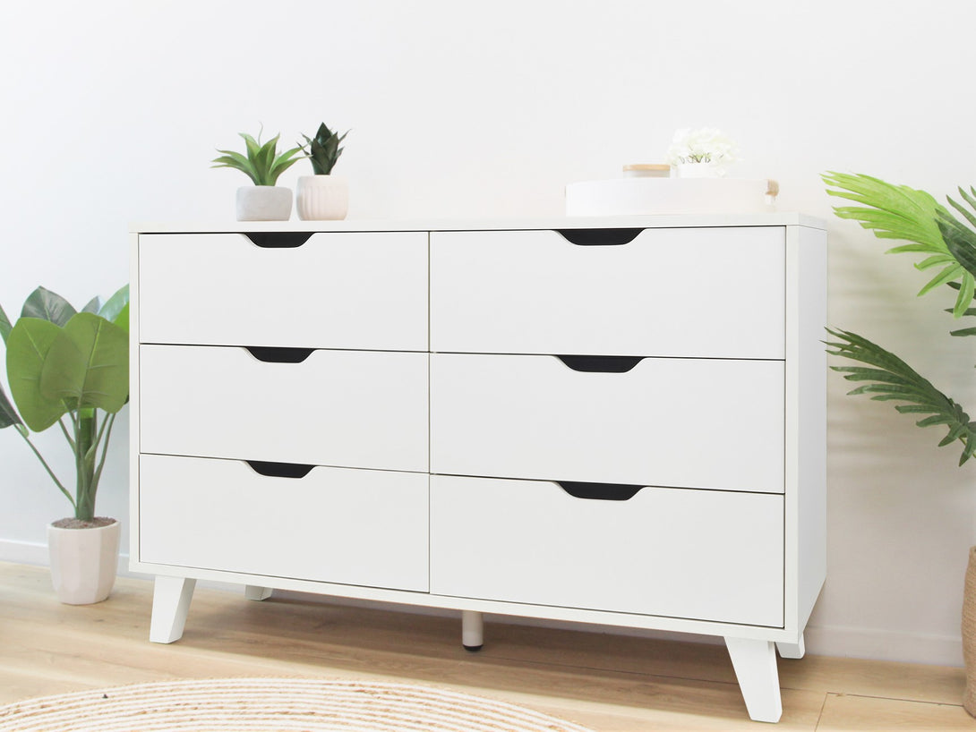 SCHERTZ Wooden Low Boy 6 Drawers - WHITE