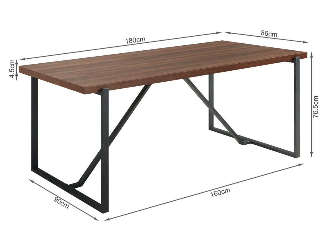 LIRON Dining Table Rectangle 180x90cm - WALNUT