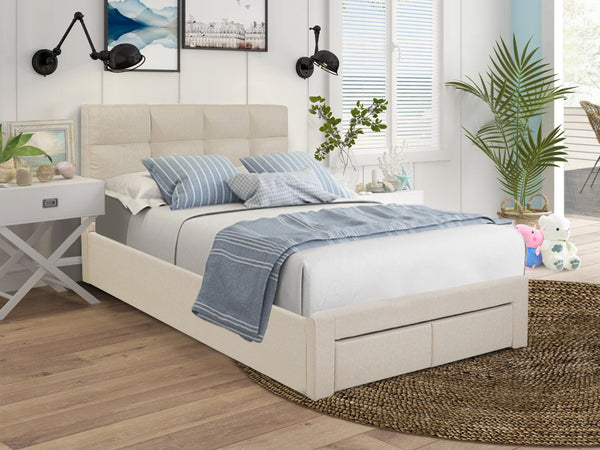 MUSALA Queen Bed Frame with Storage - BEIGE