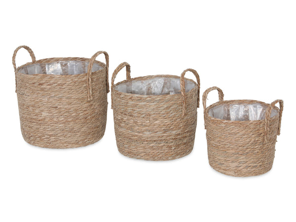 Woven Straw Basket with Handle Planter pot 3PCS