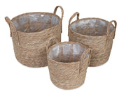 Woven Straw Basket with Handle Planter pot 3PCS