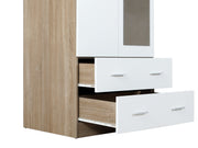 BRAM 3 Door Wardrobe Cabinet with Mirror - OAK + WHITE