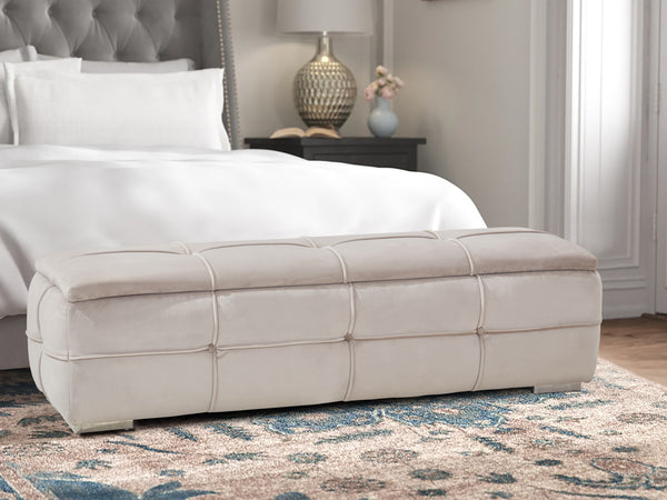 CUKOOS Velvet Ottoman with Storage - CHAMPAGNE