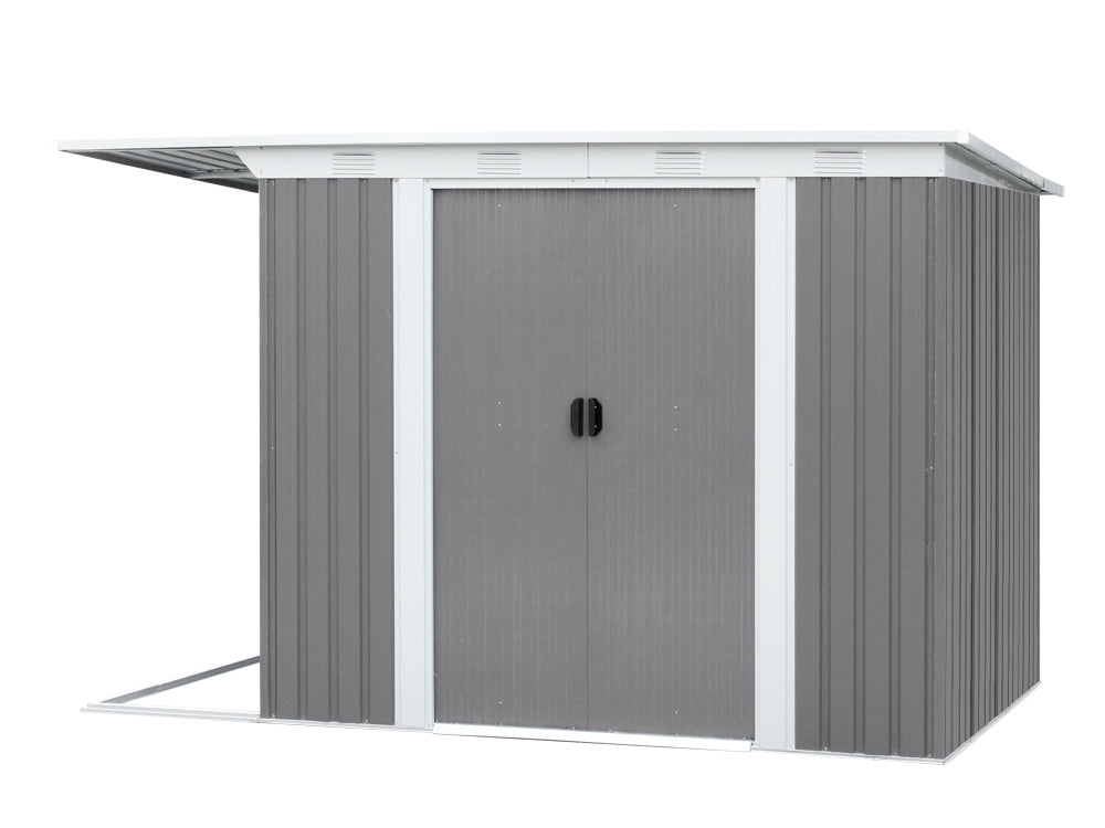 TOUGHOUT Garden Shed with Side Canopy 3.03M x 1.93M x 1.9M GREY