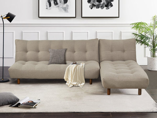 HELENA 3 Seater Fabric Sofa Bed Futon with Chaise - WARM STONE