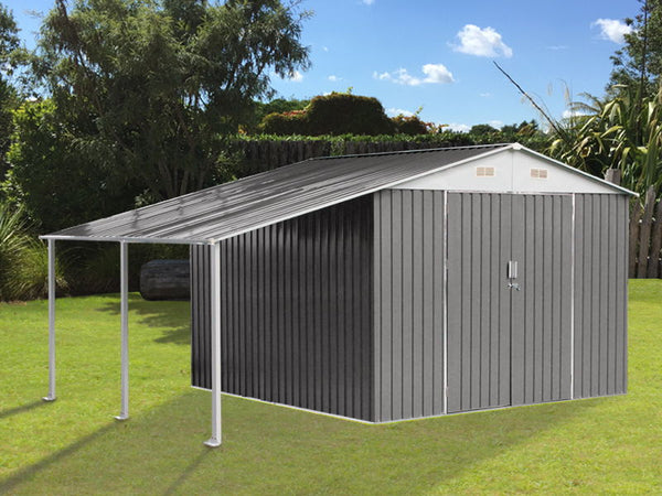 TOUGHOUT Garden Shed with Side Canopy 4.40M x 3.03M x 2.22M GREY