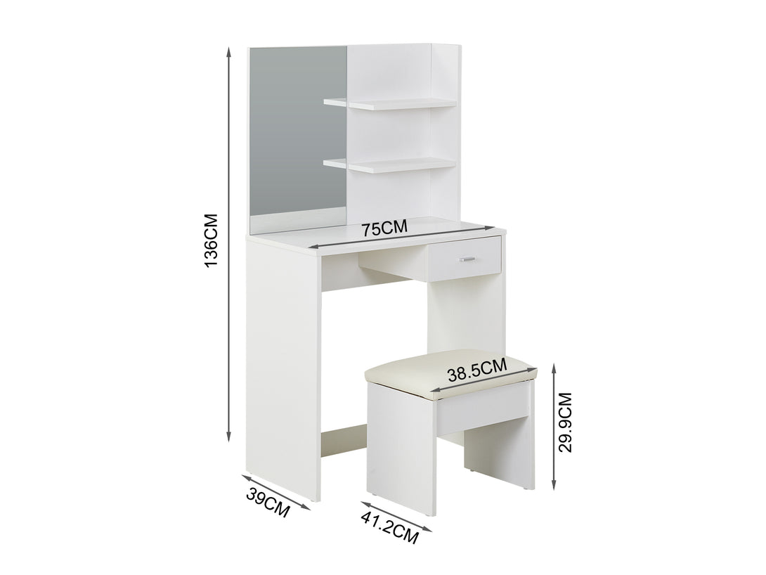 MAKALU Dressing Table Set with 1 Drawer 2PCS - WHITE