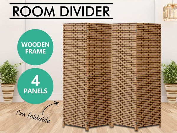 SEFTON 1.8M Rattan Room Divider Screen 4 Panels - RATTAN