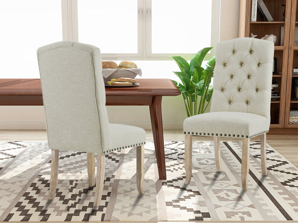 LAYLA 2PCS Upholstered Dining Chair - BEIGE