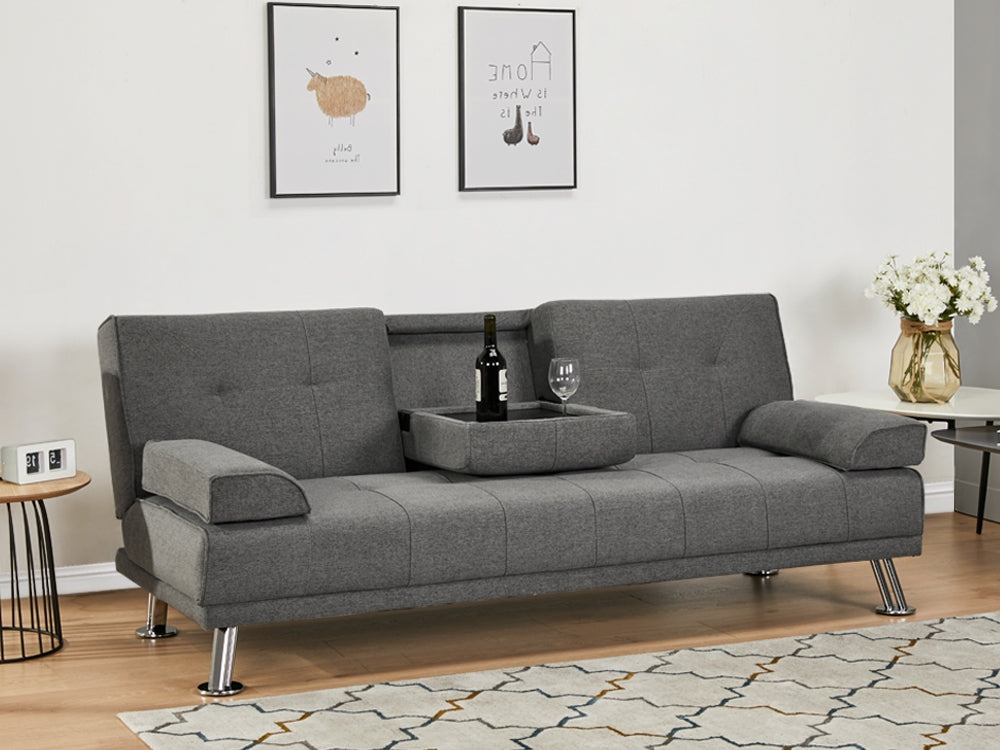 VENICE 3 Seater Sofa bed with Cup Holders DARK GREY Homemart