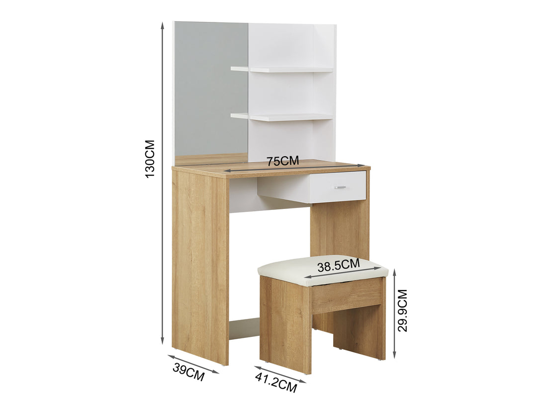 MAKALU Dressing Table Set with 1 Drawer 2PCS - OAK