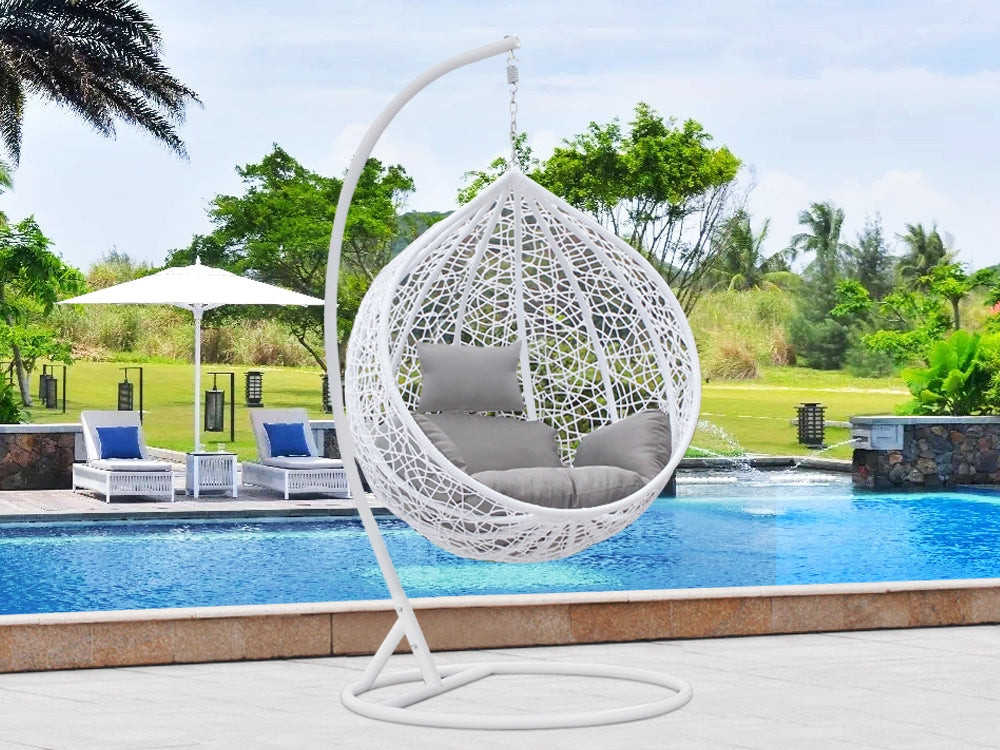 MYKONOS Rattan Outdoor Furniture Egg Swing Hanging Chair - WHITE