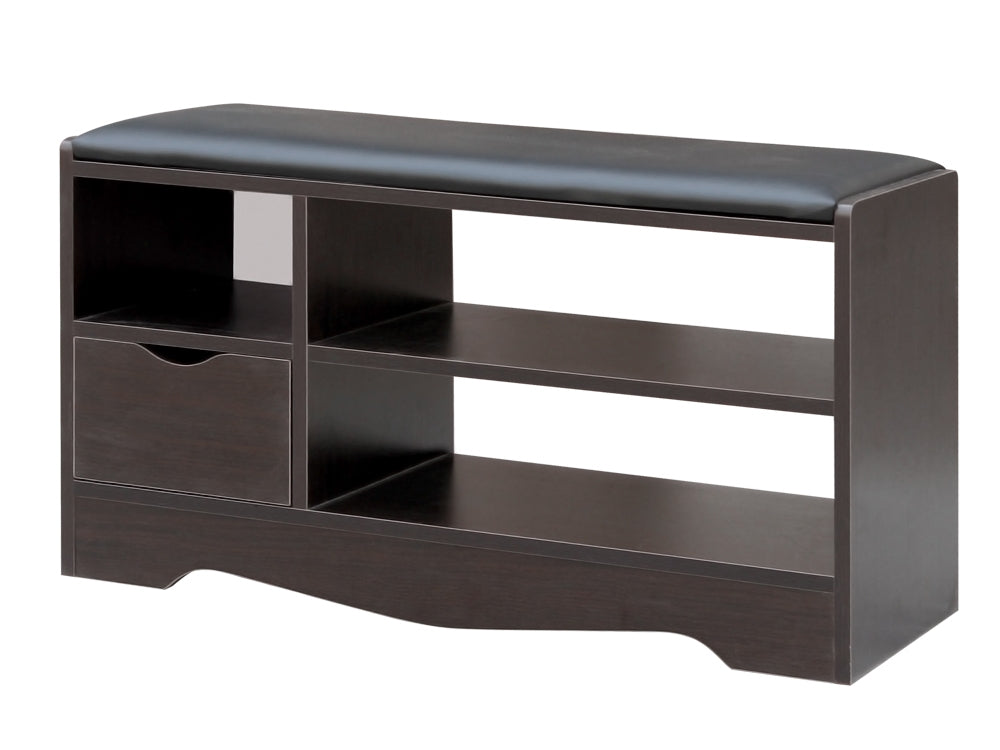 80CM Single Drawer Shoe Rack Bench - BLACK WALNUT 