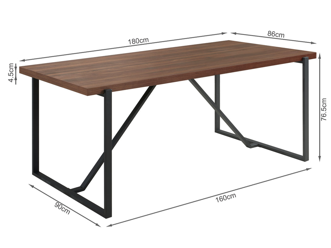 LIRON Dining Table Rectangle 180x90cm - WALNUT