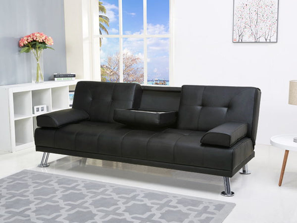 VENICE 3 Seater Sofa bed with Cup Holders - BLACK
