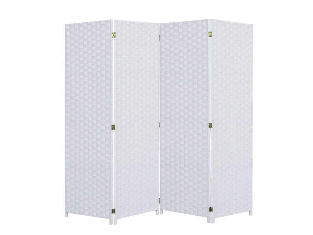 SEFTON 1.8M Rattan Room Divider Screen 4 Panels - WHITE